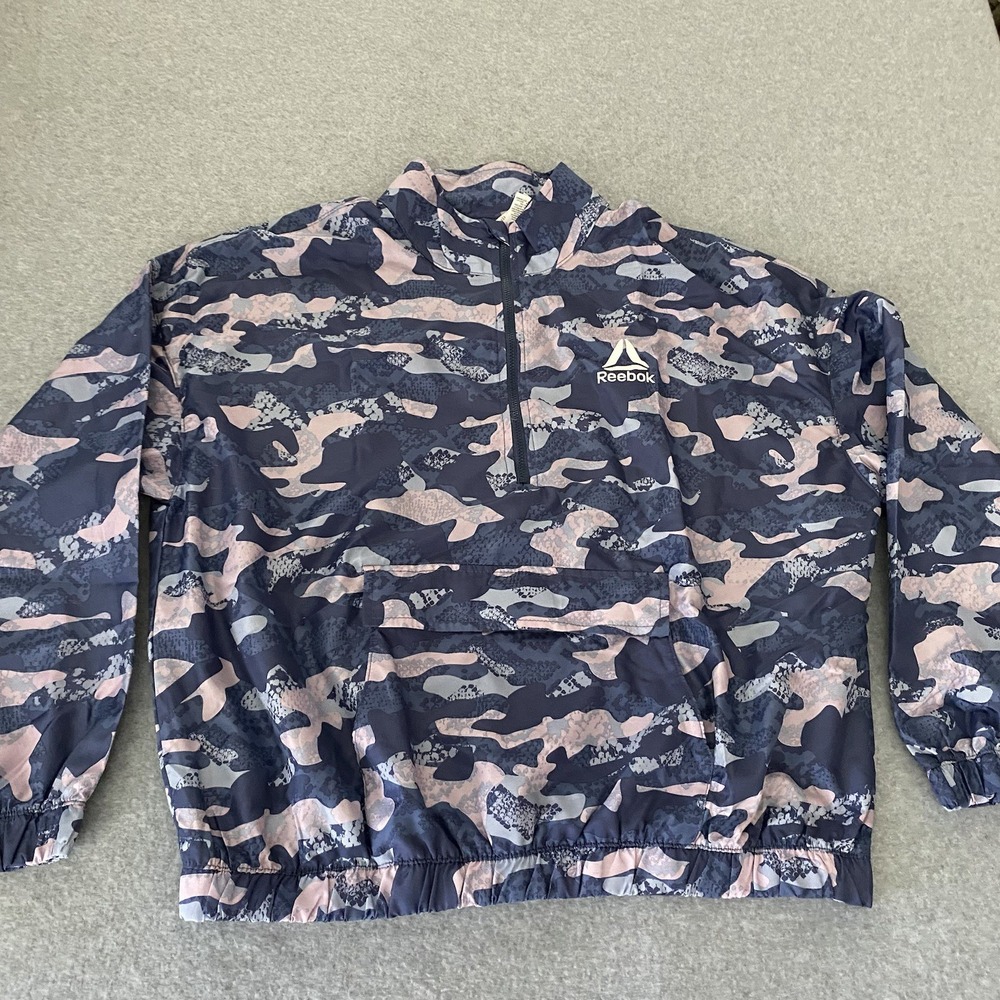 Reebok Camo Quarter-Zip Windbreaker Jacket Women's Large‎ Purple Pink Pullover - Picture 2 of 13